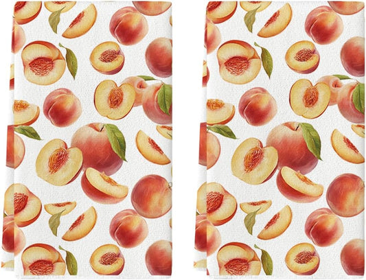 Artoid Mode Peach Juicy Sweet Fruits Summer Kitchen Towels Dish Towels, 18x26 Inch Farmhouse Decoration Cleaning Set of 2