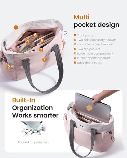 LOVEVOOK Tote Bag for Women, Puffy Work Tote with Large Cup Holder, Quilted Laptop Bag Travel Tote Shoulder Bag Handbag