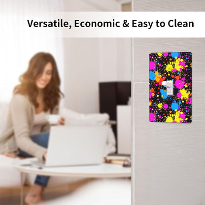 Neon Abstract Pink Blue Yellow Paint Splatter Light Switch Cover Decorative Single Toggle 1 Gang Wall Plate For Kitchen Farmhouse Bedroom Bathroom Art Decor
