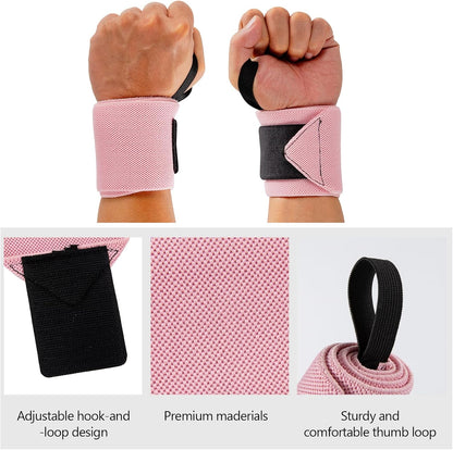Wrist Straps for Weightlifting, 2 Pair Gym Pink Lifting Straps with Neoprene Padded Wrist Cushion, Weight Lifting Straps for Women Men, Deadlifts, Bodybuilding and Strength Training