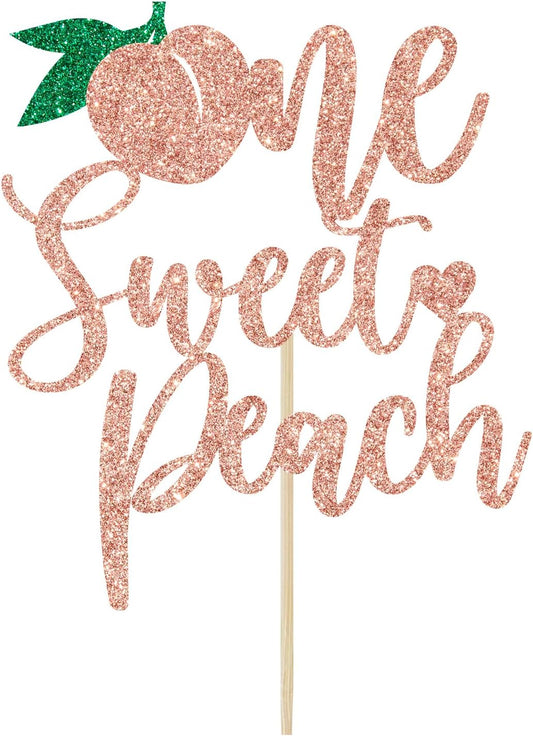 One Sweet Peach Cake Topper, Sweet as a Peach, 1st Birthday Cake Topper, Peach Baby Shower Birthday Party Decorations, Rose Gold Glitter