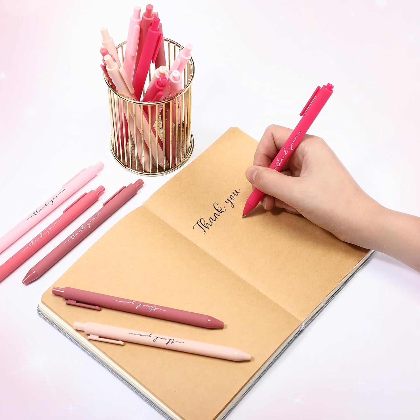 Dispowreath 50 Pcs Employee Gifts Bulk Thank You Pens Bulk Pink Candy Bridal Shower Ballpoint Pen for Women Wedding Baby Shower Server Waitress Coworker Teacher