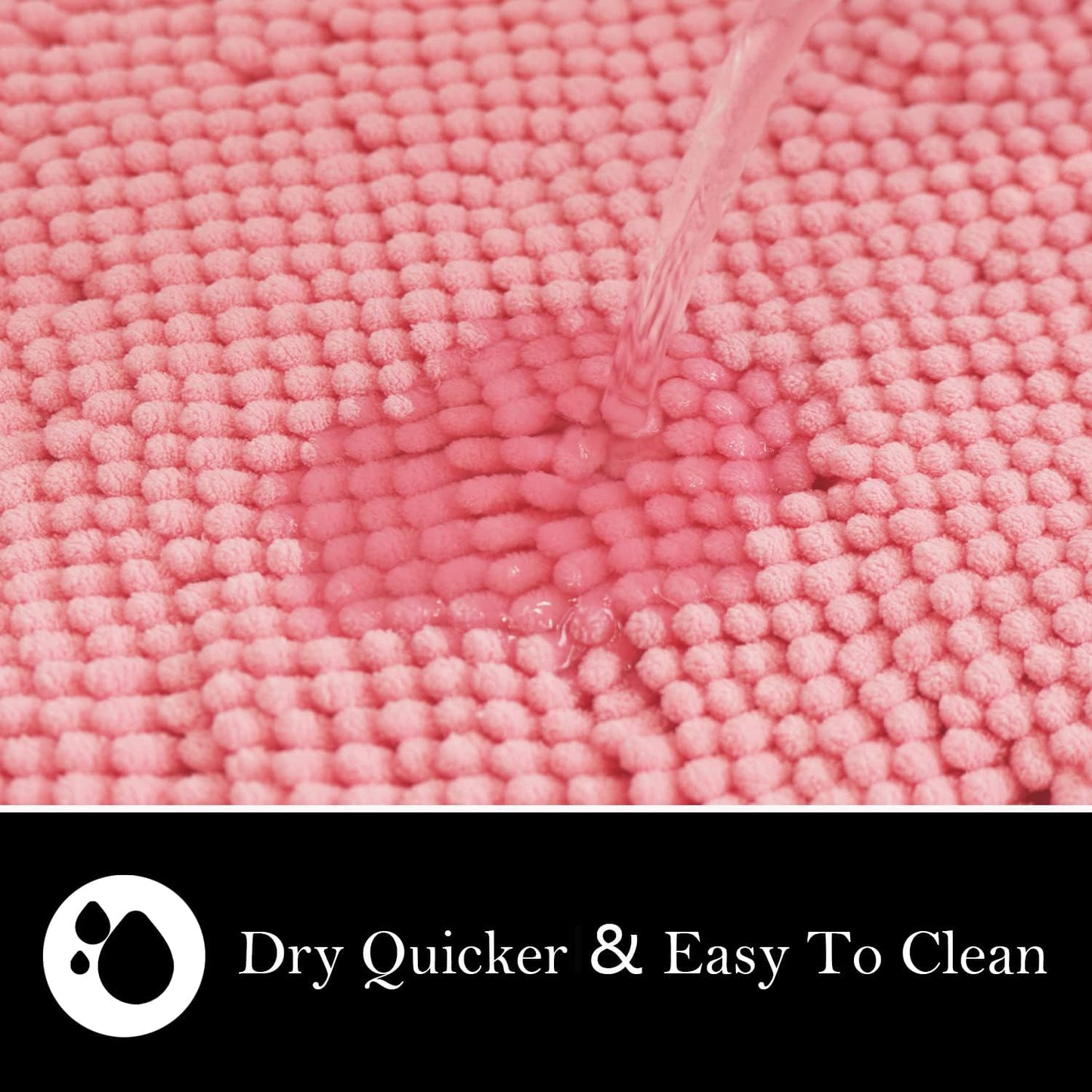Bathroom Rugs Chenille Bath mat 2 Piece Set, Super Absorbent, Strong PVC Non Slip Backing, Bath mats for Bathroom, Plush Shaggy, Thick, Machine Washable, Bathtub, Shower, Toilet.(Pink)