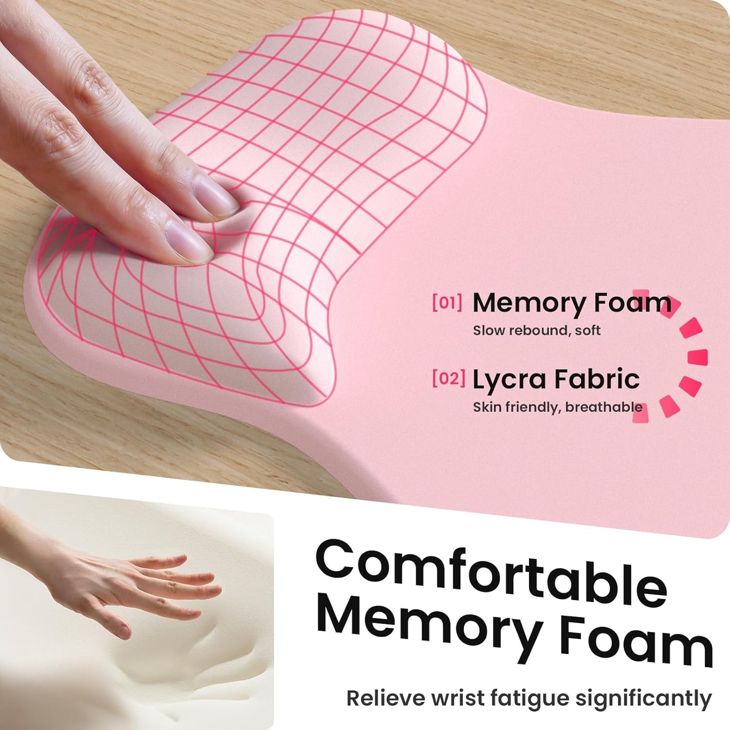 AKIT Ergonomic Mouse Pad and Keyboard Wrist Rest, 3-in-1 Memory Foam Wrist Rest for Computer Keyboard, Non-Slip Base, Pain Relief, Gel Mousepad Set for Gaming, Home and Office, Pink