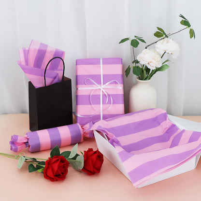 BEISHIDA Purple Pink Big Stripe Tissue Paper Bulk,Wrapping Tissue Paper for Gift Bags, 14 x 20 Inch Gift Wrap for Princess Party Bridal Shower, Baby Shower Easter Wedding DIY Crafts,30 Sheets
