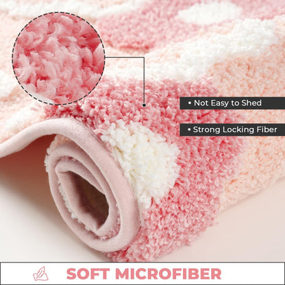 Cute Flowers Bathroom Rug Non Slip and Super Absorbent Bath Mat Machine Washable Bath Carpet Soft Microfiber Rug for Dining Room, Kitchen and Living Room (Pink Flowers, 23"x16")