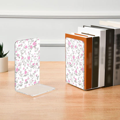 Light Pink Floral Small Bookends Book Ends for Shelves Heavy Books Stopper Decorative Acrylic Non-Slip 1 Pair