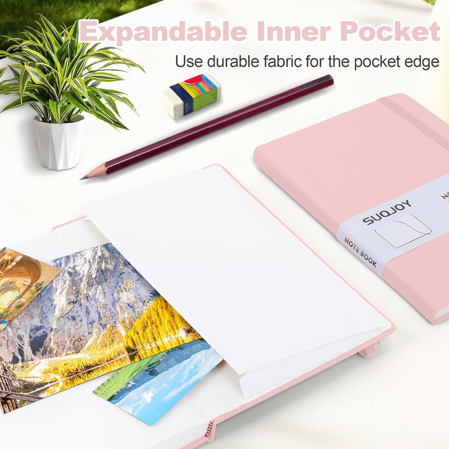 SUQJOY Lined Journal Notebooks for Writing, 100 GSM Thick Paper, 1 Pack Hardcover Notebooks, A5 College Ruled Notebook, Journaling Notebook for School/Travel/Office (Pink- 1 Pack)