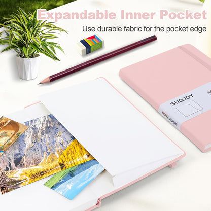 SUQJOY Lined Journal Notebooks for Writing, 100 GSM Thick Paper, 1 Pack Hardcover Notebooks, A5 College Ruled Notebook, Journaling Notebook for School/Travel/Office (Pink- 1 Pack)