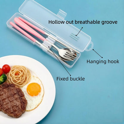 Reusable Travel Utensils Set - 5-Piece Stainless Steel Cutlery with Case, Portable Silverware for Camping, Office & Lunch Box, Eco-Friendly On-the-Go Flatware Kit (pink)