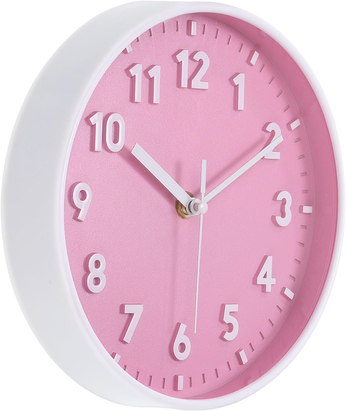 PATIKIL 8 Inch Wall Clock, 3D Number Quartz Battery Operated Silent Non-Ticking Round Wall Clocks for Office Bedroom Decorative, Pink
