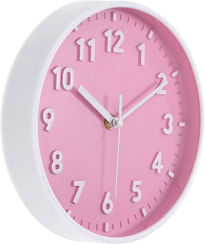 PATIKIL 8 Inch Wall Clock, 3D Number Quartz Battery Operated Silent Non-Ticking Round Wall Clocks for Office Bedroom Decorative, Pink