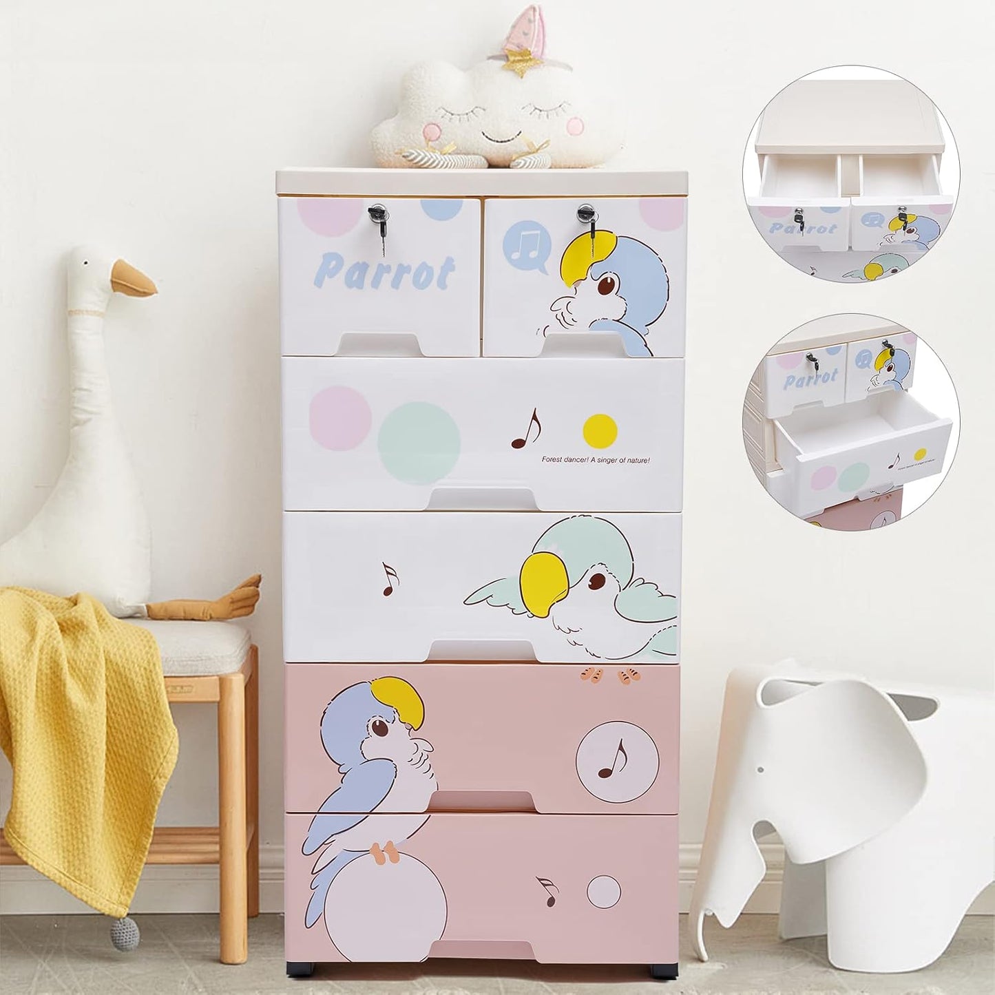 Gdrasuya10 Dresser Storage Tower, 6 Drawers Tall Dresser Organizer Plastic Organizer Unit for Bedroom Hallway Entryway Closets (Pink)
