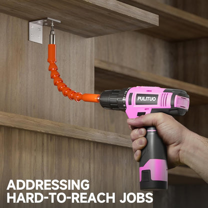PULITUO 12V Pink Cordless Drill Set Power Drill Kit with Battery and Charger,electric drill home improvement,3/8-Inch Keyless Chuck,Built-in LED,21+1 Torque Setting
