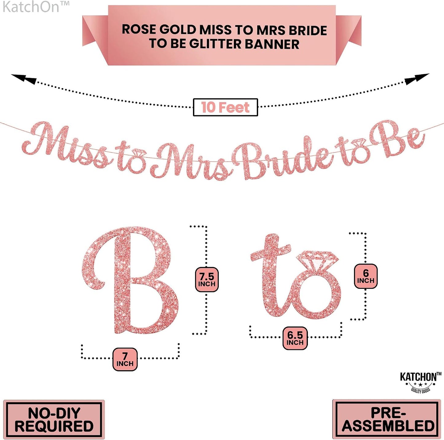 KatchOn, Rose Gold Miss to Mrs Bride to Be Banner - No DIY, 10 Ft | Glitter Miss to Mrs Banner for Bridal Shower Decorations | Bridal Shower Banner Backdrop | Bride to Be Sign, Bachelorette Party Decorations