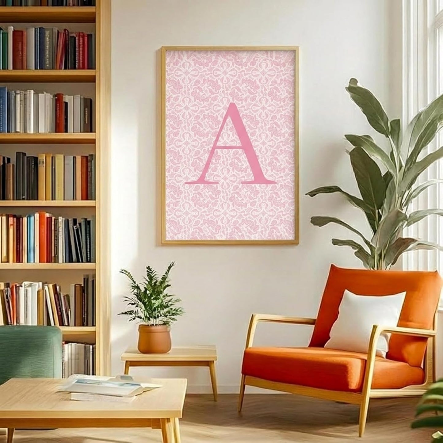 Pink Canvas Prints Modern Wall Art Personalized Initial Poster Floral Initial Print Simple and Romantic Pink Alphabet A Poster16x24 Inch Frameless Waterproof Painting for Home Gallery Hallway Entrance
