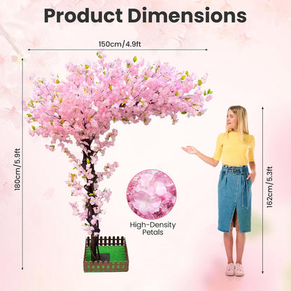 6FT Artificial Cherry Blossom Tree for Living Room Decor, Pink Sakura Tree for Wedding Reception Party Decoration, Large Faux Flower Tree Indoor Home Entryway with Stable Base,Pink