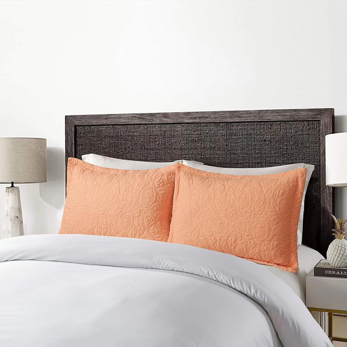 MarCielo 2-Piece Embroidered Pillow Shams, Decorative Microfiber Pillow Covers Set (Peach Fuzz, Standard)