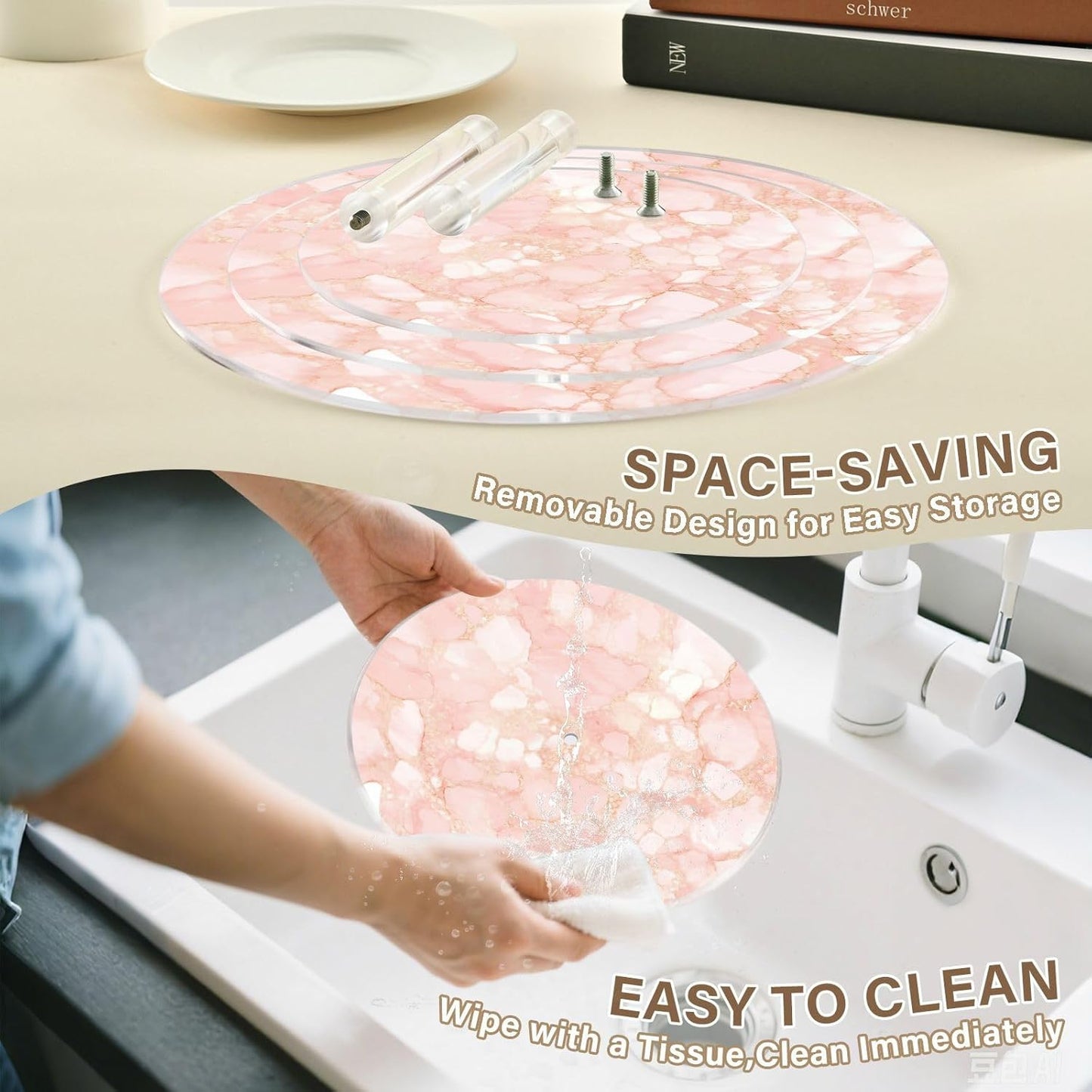 Peach Gold Irregular Marble Decorative Transparent Acrylic Tray Spill-Proof Display Stand Bathroom