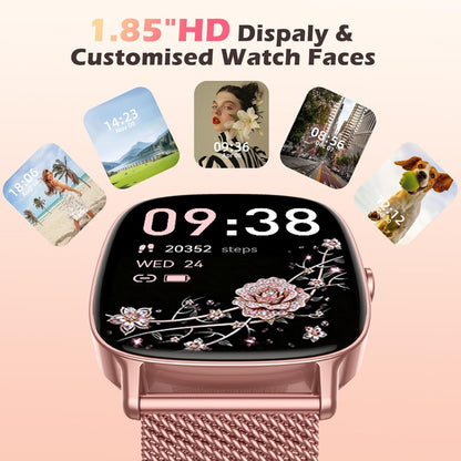 Smart Watch for Women, Answer/Make Call,1.85'' Ultra-Clear Screen Fitness Tracker with Heart Rate/Sleep/SpO2 Monitor,Smartwatch for iPhone/Samsung/Android,120+ Sport Modes,IP68 Waterproof with 2 Bands