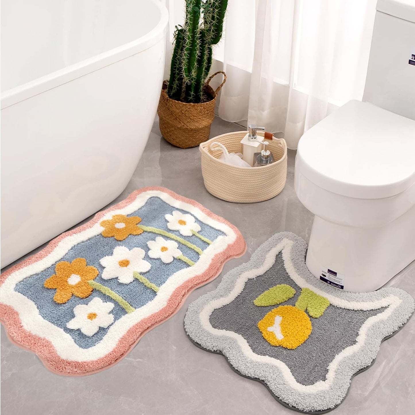 Bathroom Rug Set 2 Piece, Soft Pink Cute Bath Mat and U-Shaped Contour Toilet Rug, Absorbent Microfiber Plush Bath Rug Set, Non-Slip Bath Carpet, Machine Washable, 32x20 Plus 22x20