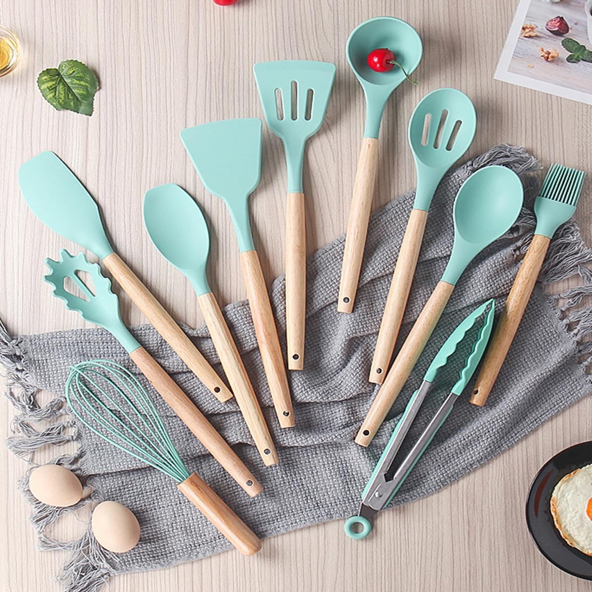 19 Pieces Kitchen Cooking Utensils and Knife Set with Holder Block, Include 11 Pcs Silicone Cooking Utensils 5 Pcs Sharp Stainless Steel Knives Scissors Whisk Tongs and Cutting Board (PINK)