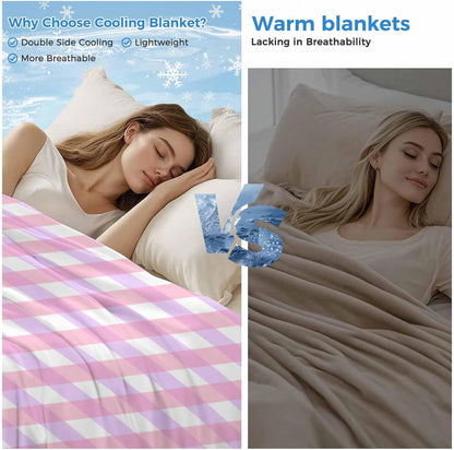 Pink White Gingham Cooling Blanket, Lightweight Breathable Summer Throw Blanket with Double Sided Cold Effect,Minimalism Buffalo Checkered Pattern Picnic Beach Blankets Bed Sheet for Sleepers 40"x60"