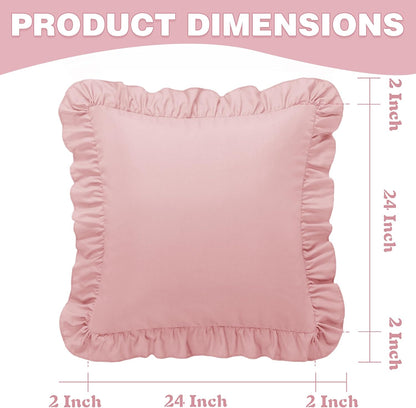 KKJIAF Ruffle Pillow Cases 24x24 Inches, Light Pink Square Ruffled Pillow Covers Set of 2, Microfiber Wrinkle Resistant Pillow Shams with Envelope Closure for Sofa Bed Living Room