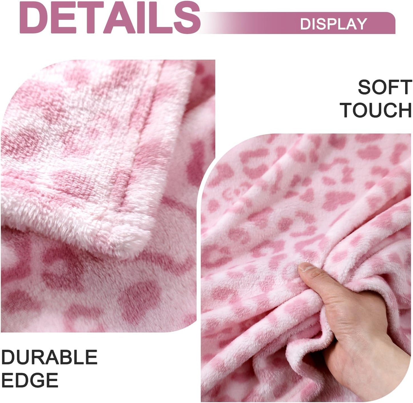 PU MEI Pink Leopard & Cheetah Print Fuzzy Flannel Blanket, Double Sided Ultra Cozy Super Soft Lightweight Animal Throw Blanket for Sofa, Couch, Bed, 60" x 80" inches