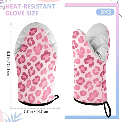 Oven Mitt 2 Pack Set Cute Pink Leopard Print Kitchen Mitts Gloves for for Cooking Baking Grilling