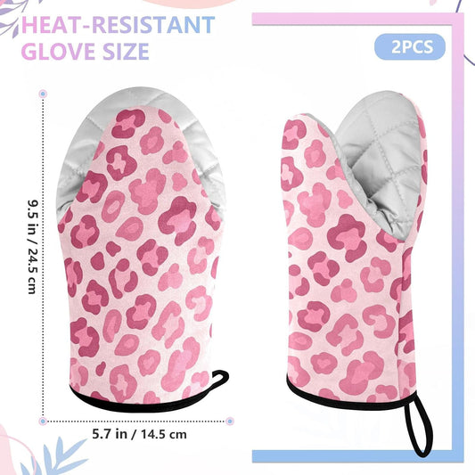 Oven Mitt 2 Pack Set Cute Pink Leopard Print Kitchen Mitts Gloves for for Cooking Baking Grilling