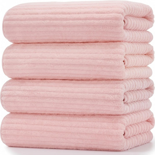 4 Pcs Extra Large Bath Towel Set 40x80'' Oversized Bath Sheet for Adult Microfiber Quick Dry Fluffy Absorbent Blanket with Hanging Loop for Pool Gym Body Shower(Pink)
