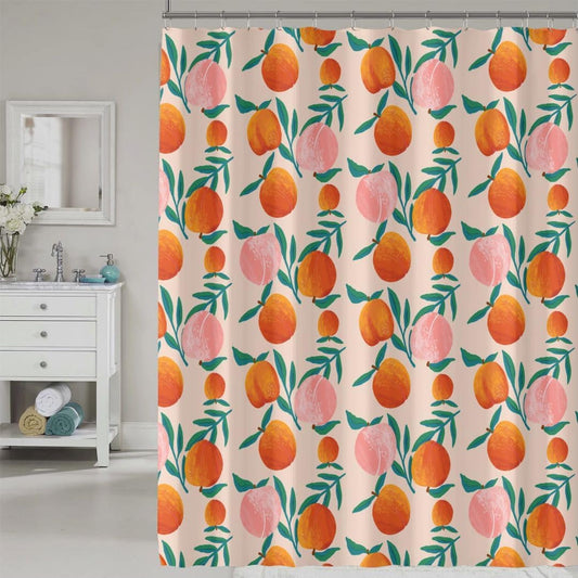 Peach Shower Curtain, Vibrant Cute Fruit Waterproof Shower Curtains for Bathroom, Cartoon Home Decorative Fabric Bath Curtain, Bathroom Accessories, 72 x 72 Inch, Orange Pink