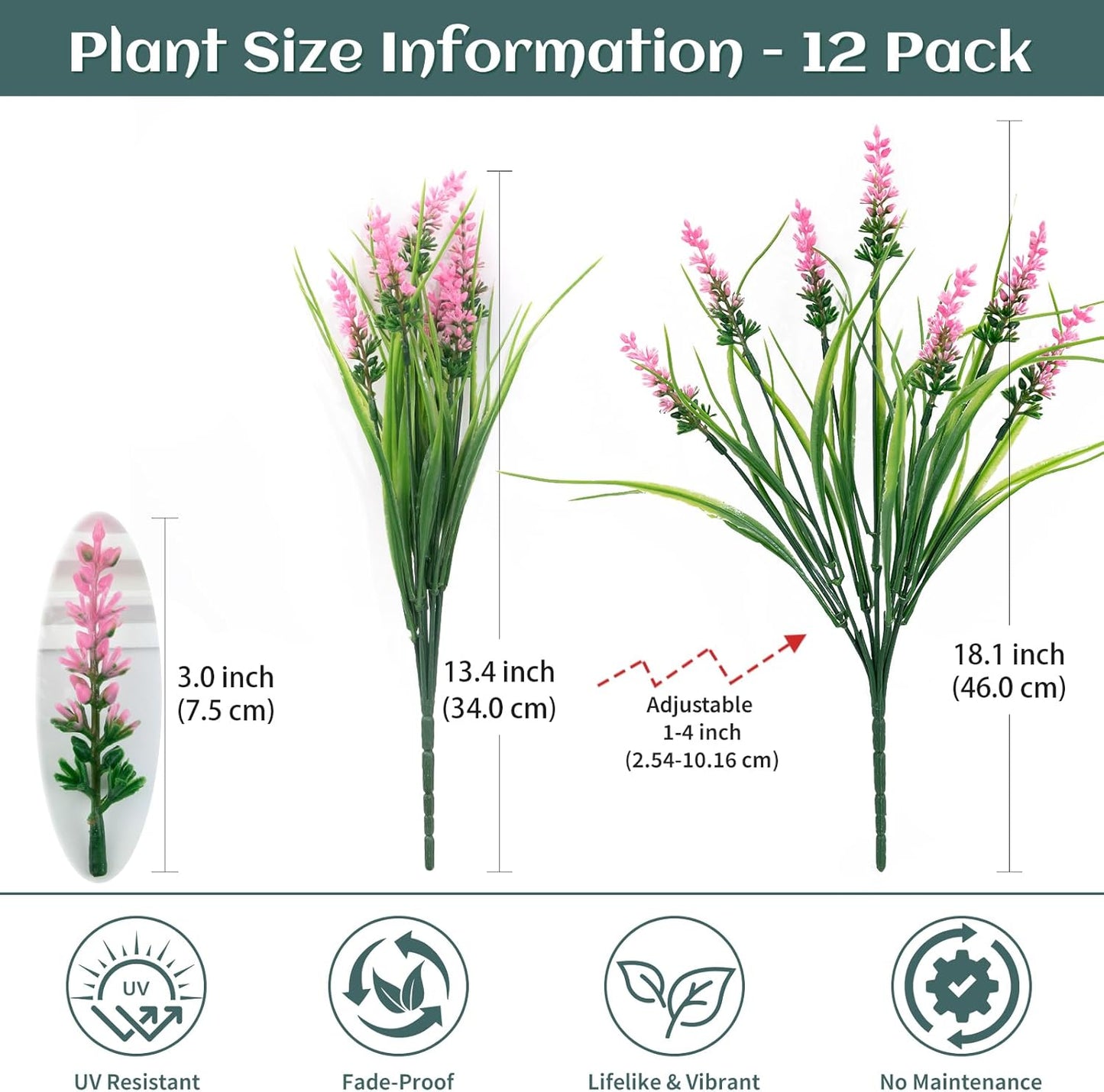 12Pcs Artificial Fake Flowers Monkey Grass for Outdoors, UV Resistant Realistic No Fade Faux Greenery Plants with Pink Flowers for Planter Home Garden Porch Patio Window Box