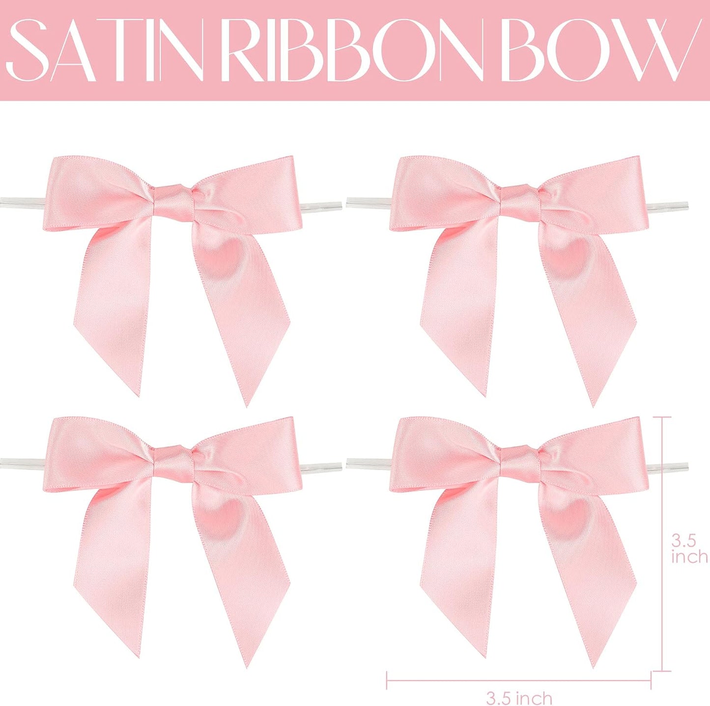 AIMUDI Baby Pink Satin Ribbon Bows 3.5" Light Pink Pretied Twist Tie Bows for Treat Bags Cake Pop Gift Wrapping Basket Wedding Favors Cookie Candy Bagging Baby Shower - 50 Counts