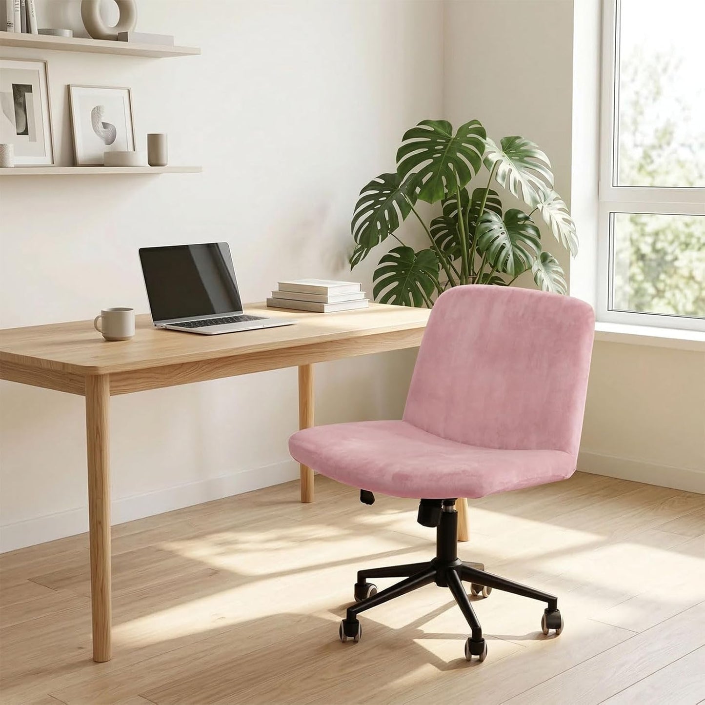 NICEEC Criss Cross Chair Cover Armless Office Dorm Desk Chair Covers Vanity Chair Covers Computer Mid Back Wide Seat Chair Without Arms Protector Spandex Stretch Slipcover Pink(No Chair Only Cover)