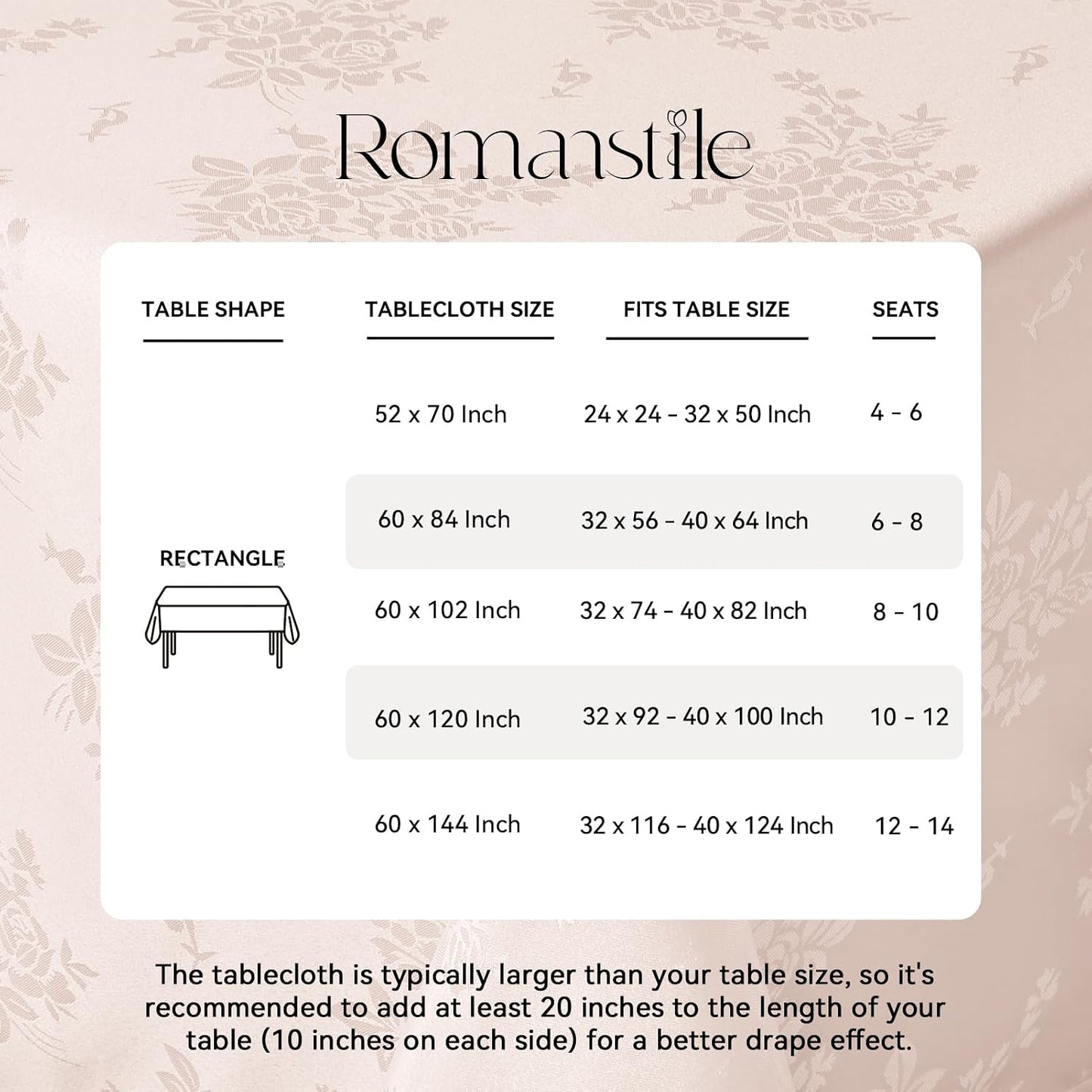 Romanstile Jacquard Rectangle Tablecloth, Waterproof Elegant Damask Rose Floral Pattern Table Cloth, Washable Decorative Polyester Table Cover for Kitchen/Dining/Parties - Pink, 52 x 70 Inch