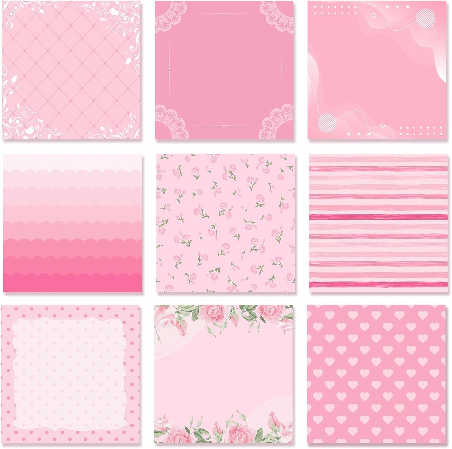 9 Pcs Aesthetic Sticky Notes Cute Pastel Self Stick Notepads Easy to Post Desk Supplies for Home Office Decor School Accessories Women Birthday Coworker Gifts(Pink)