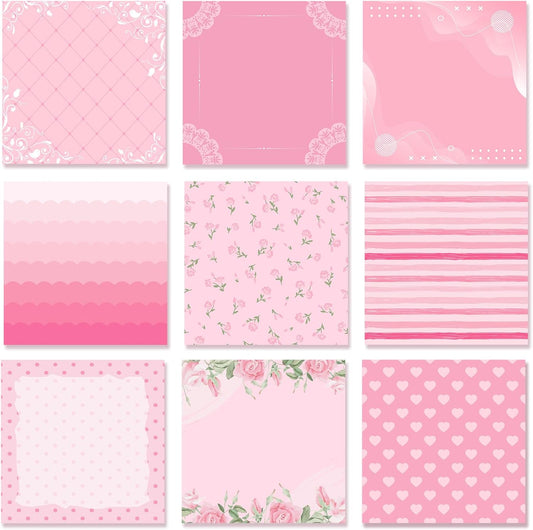 9 Pcs Aesthetic Sticky Notes Cute Pastel Self Stick Notepads Easy to Post Desk Supplies for Home Office Decor School Accessories Women Birthday Coworker Gifts(Pink)