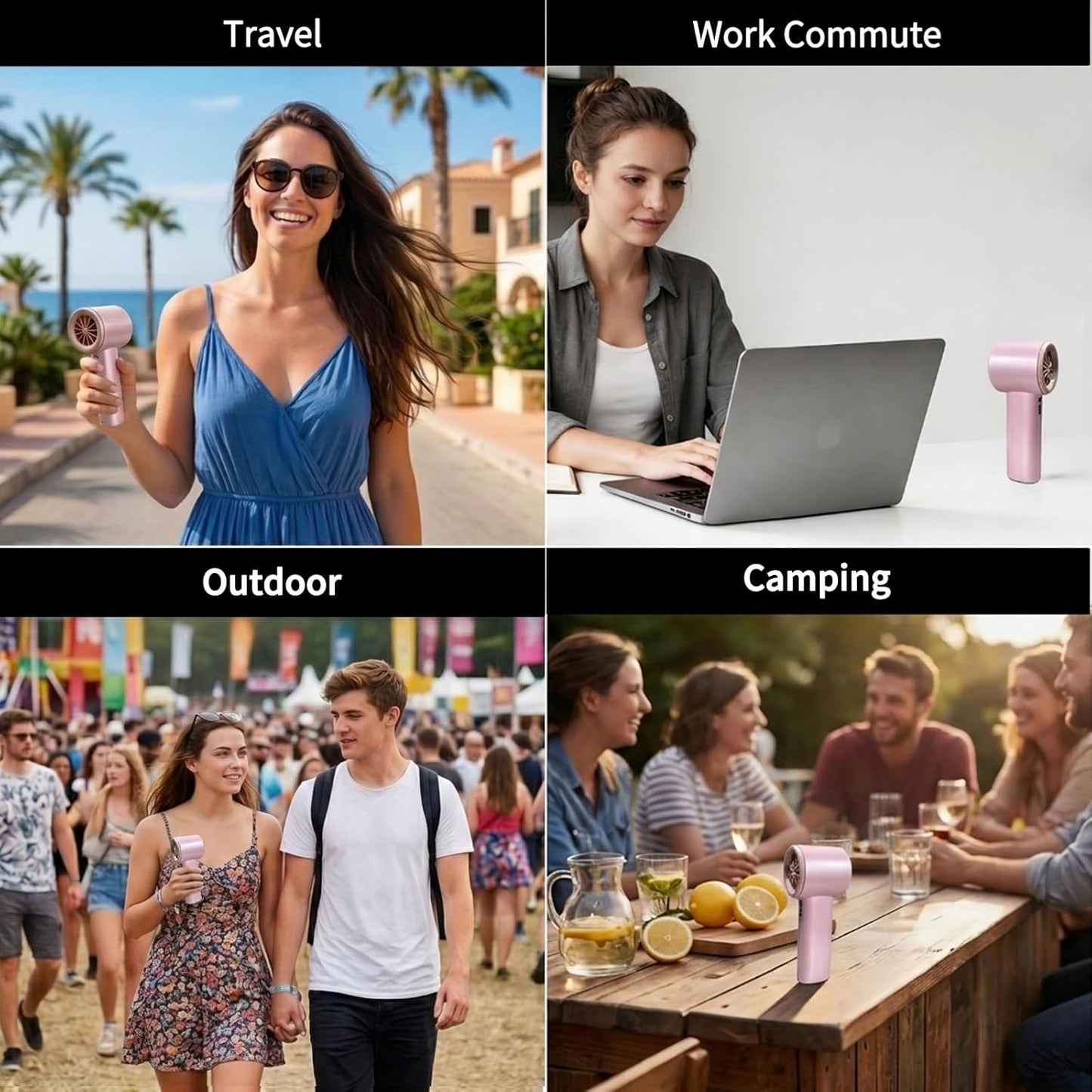 Berttinfn Portable Handheld Fan for Outdoor-Turbo Power High Speed Air, 5 Gear Wind, Rechargeable Fan for Travel- Pink Portable Handheld Turbo Fan with Digital Display, Gifts for Outdoor, Makeup