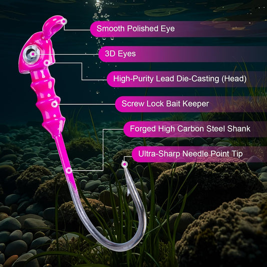 Goture Jig Heads, Swimbait Jig Head Hooks for Freshwater Saltwater Fishing, Pink Fishing Jigs Hooks for Trout Bass Walleye Crappie, Colored Swim Jigheads with Tackle Box 1/8oz 3/16oz
