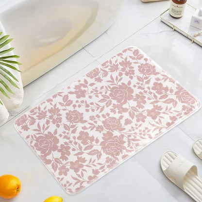 Pink Floral Mat for Bathroom Non Slip, Mauve Rose Fluffy Absorbent Microfiber Bath mat Washable, Aesthetic Bathroom Rugs, Cute Bath mat for Shower Sink, 20" x 30"