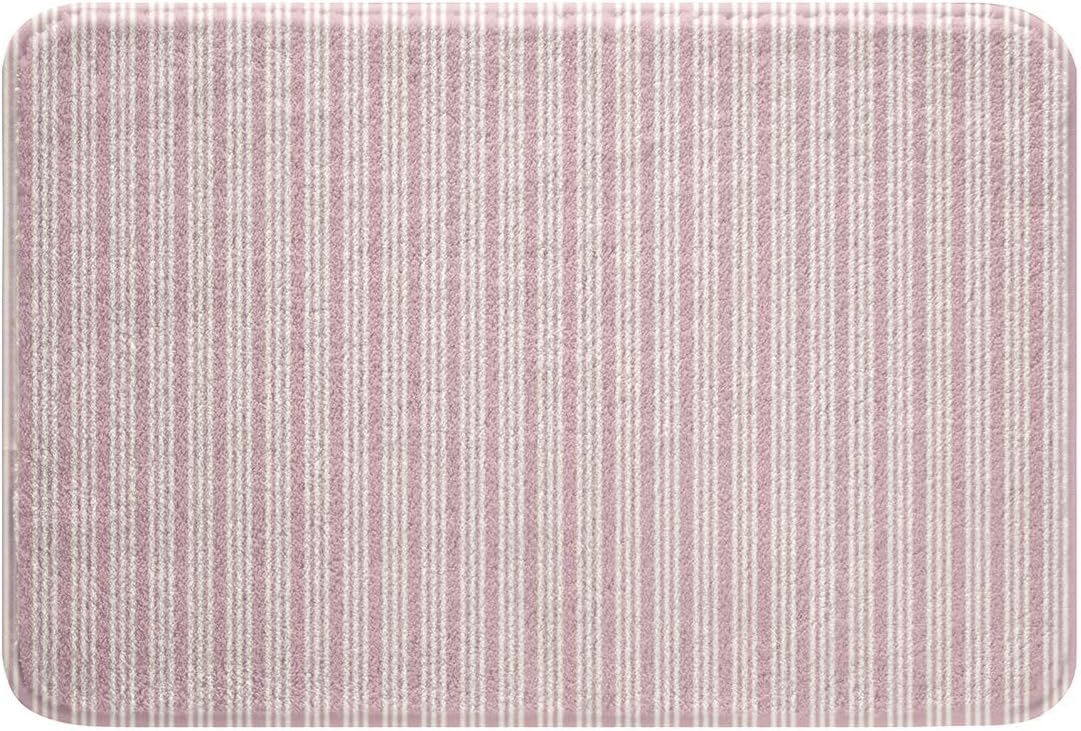 Feelyou Pink White Stripes Bathroom Rugs Microfiber 16"x24" Modern Striped Art Bath Mats Non-Slip Geometric Bathroom Accessories Floor Doormats Soft Door Mat