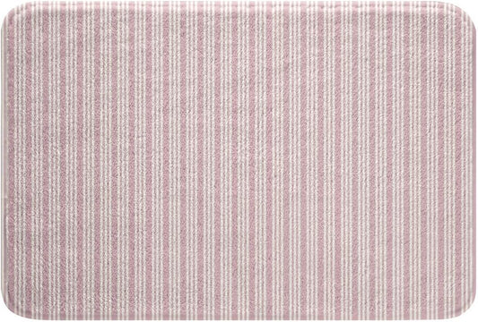 Feelyou Pink White Stripes Bathroom Rugs Microfiber 16"x24" Modern Striped Art Bath Mats Non-Slip Geometric Bathroom Accessories Floor Doormats Soft Door Mat