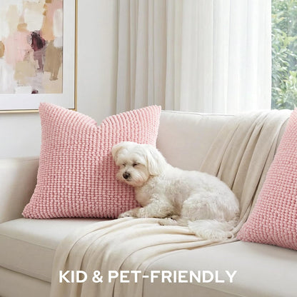 HOMEIDEAS Light Pink Decorative Chenille Throw Pillow Covers 18x18 Set of 2, Thick Soft Plush Pillow Covers for Couch Sofa Bed Living Room Home Decor