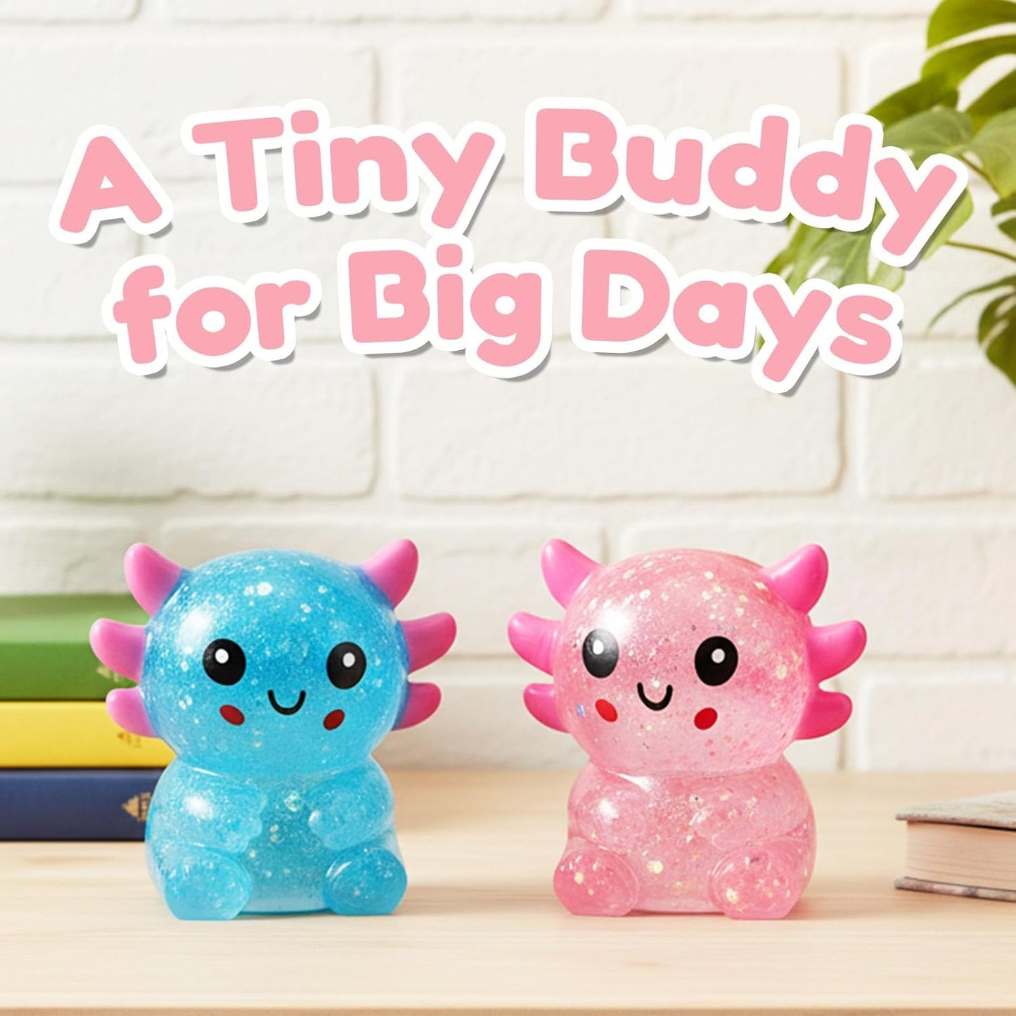 Glitter Axolotls Squishies Toy, Stretchy Axolotls Stress Ball, Soft Squeeze Sensory Fidget Toys for Kids Adults, Cute Easter Basket Stuffers Party Favors Classroom Prizes（Pink）