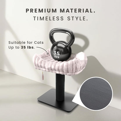 Modern Scratching Post for Indoor Cats - 15” High Cat Scratching Post with Bed Breeds - 15.7” x 11.6” Removable & Washable Cushion (Black Post with Pink Bed)