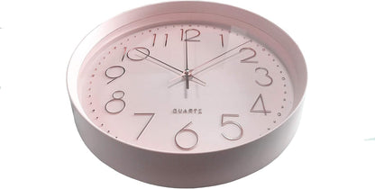 Maxspace Pink Wall Clock Silent Non-Ticking, 12in Analog Wall Clock in Battery Operated，Cute Decorative Clock for School Office Classroom Bedroom Kitchen Living Room Nursery Decor