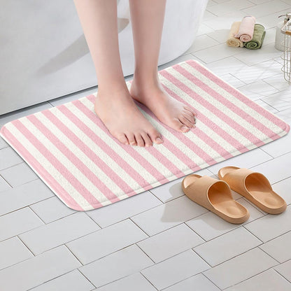 Manfei Pink White Stripes Bath Rugs Non Slip Striped Print Bathroom Mats for Kids Boys Girls Classic Vertical Stripe Polyester Fleece Carpet Machine Washable,20"x32" Modern Geometric Minimalist