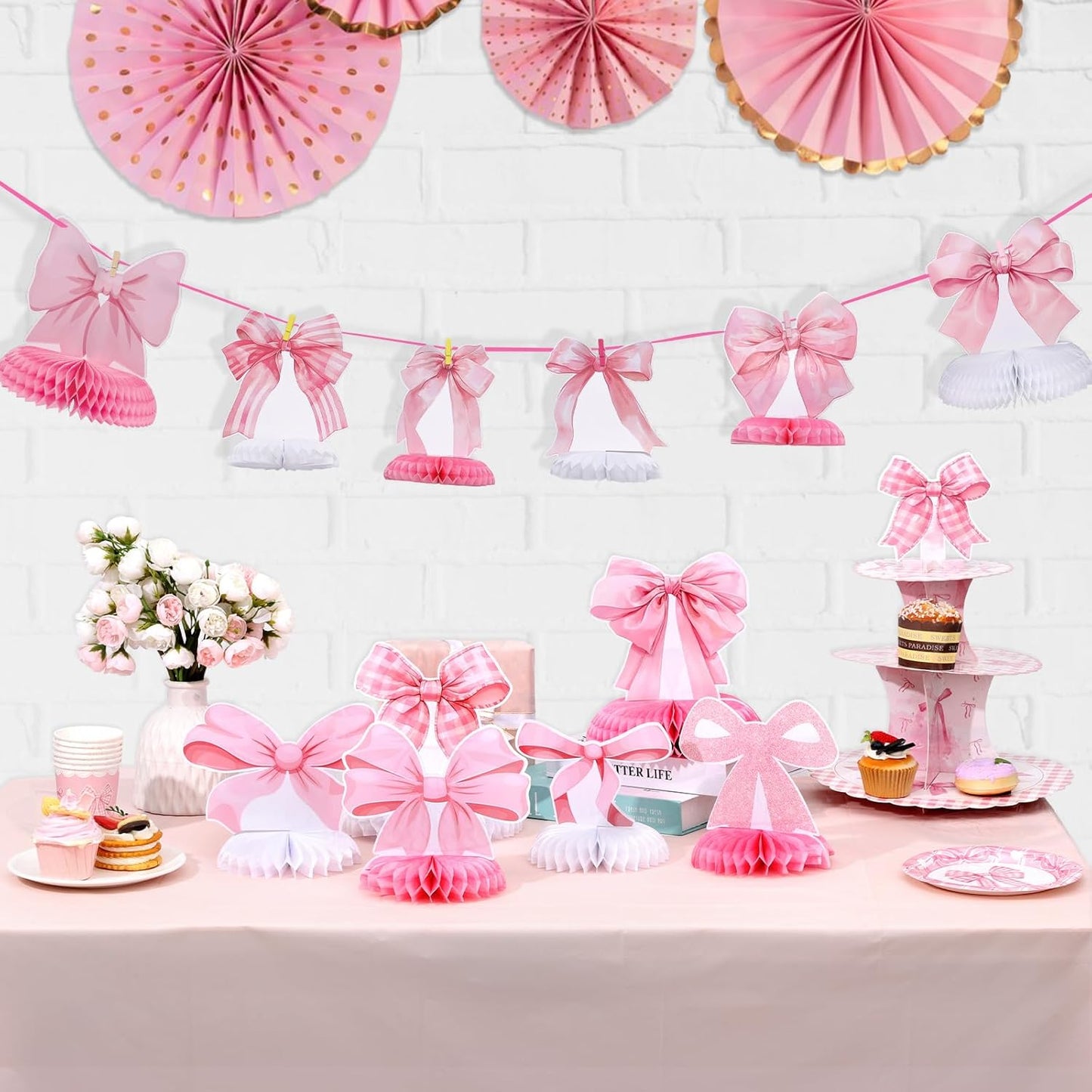 12 Pcs Pink Bow Party Honeycomb Centerpieces Pink Bow Table Centerpieces Coquette Theme Birthday Decorations Bow Party Decorations for Birthday Bachelorette Wedding Mothers Day Party Supplies